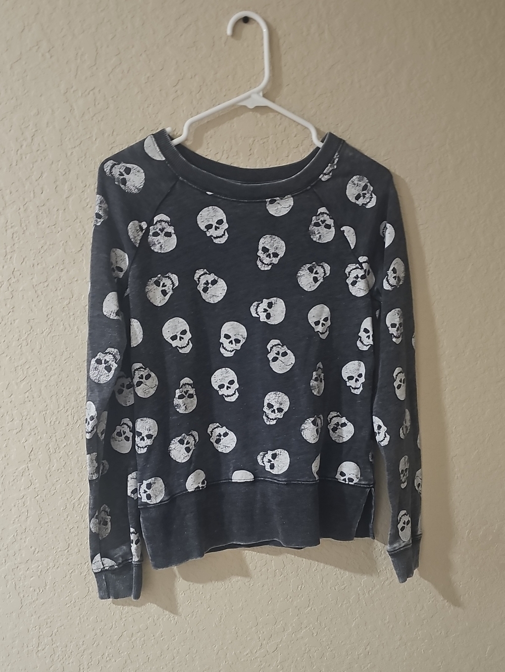 Grayson Threads Charcoal Crewneck Sweatshirt with White Skull Print